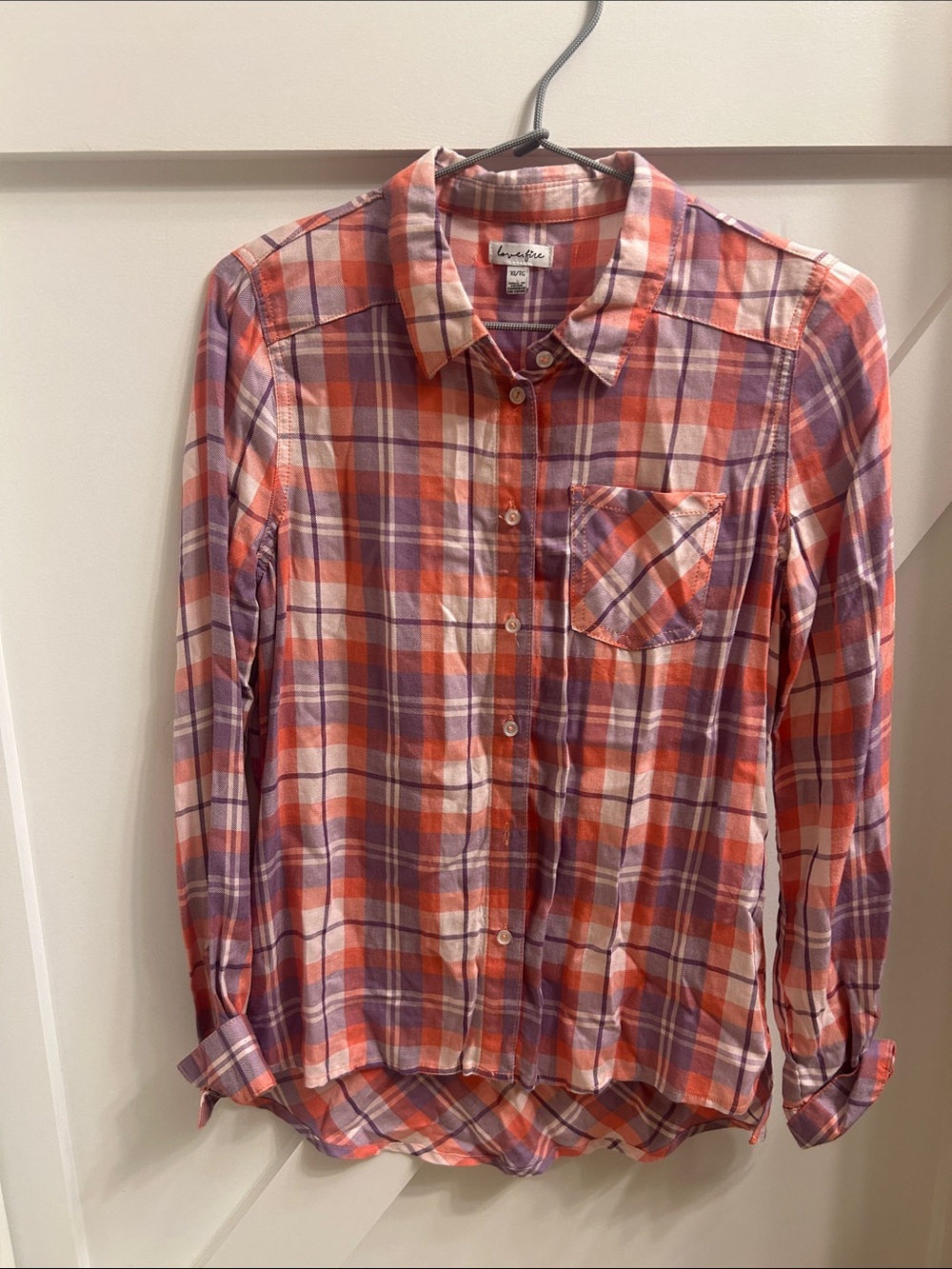 love, Fire Orange & Purple Plaid Button-Down Shirt